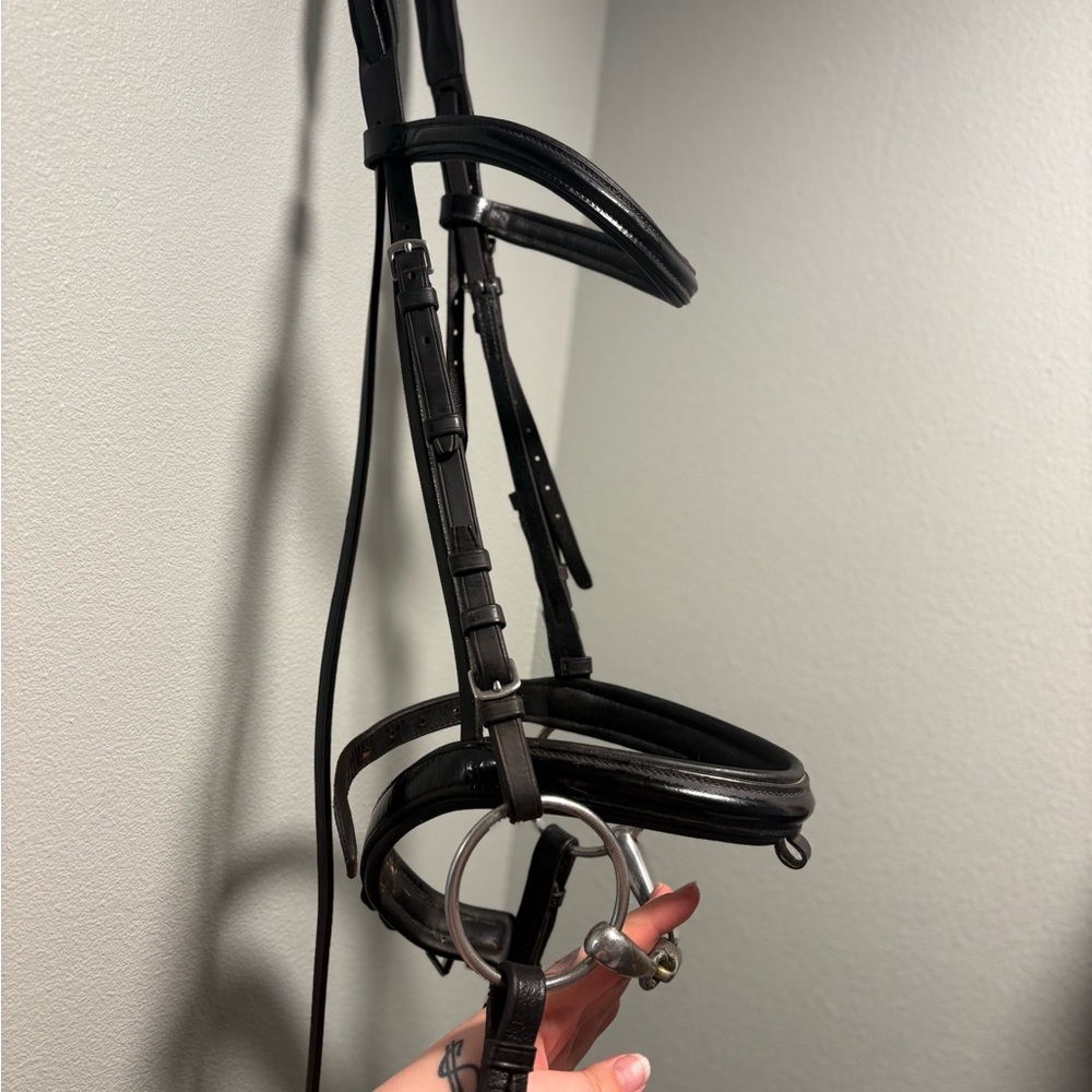 Black Leather Equestro jumping bridle with bit and reins